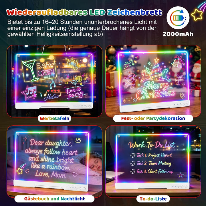 19 Zoll LED Zeichenbrett Kinder, Wiederaufladbare LED Maltafel 40x30cm, Geschenk Jungen Mädchen 3 4