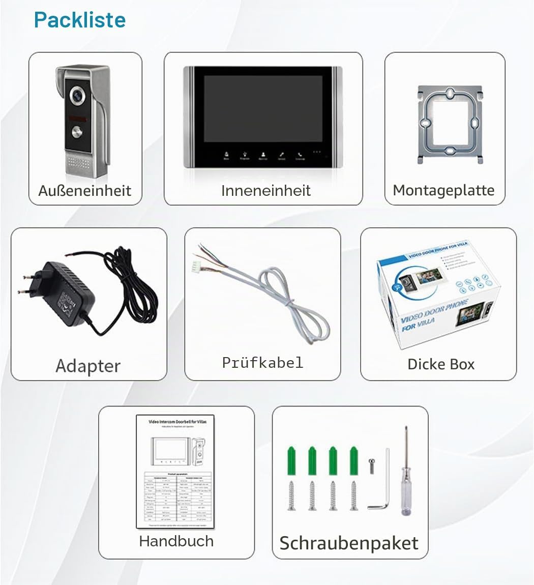 7-Zoll Verdrahtete Video-Gegensprechanlage, TFT LCD-Bildschirmmonitor, wasserdichte Nachtsichtkamera