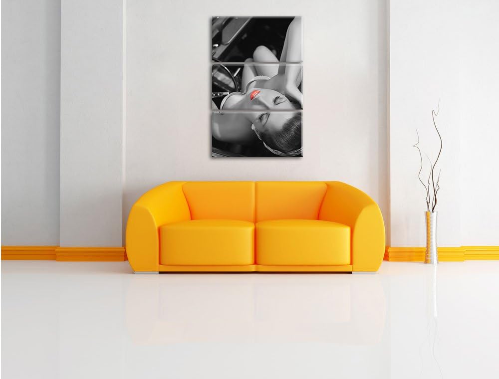 Pixxprint Rockabilly, Retro Style schwarz/weiss 3-Teiler Leinwandbild 120x80 Bild auf Leinwand