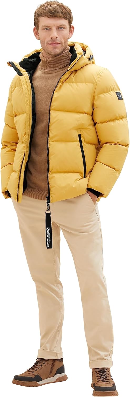 TOM TAILOR Herren Recycled Down Puffer-Jacke mit Abnehmbarer Kapuze S 10533-golden Fall, S 10533-gol