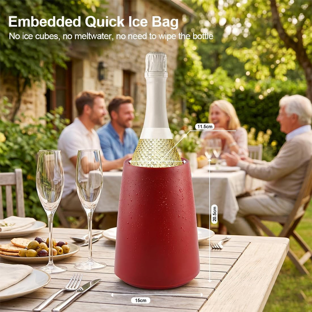 Weinkühler Flaschenkühler Rot, Doppelwandiger Wine Cooler mit Kühlakkus für Wein, Champagner &amp; Sekt,