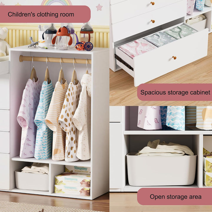 MSFE Wickelkommode Wickeltisch, Kleiderschrank Für Kinderzimmer,Vielseitiger Wickeltisch für flexibl