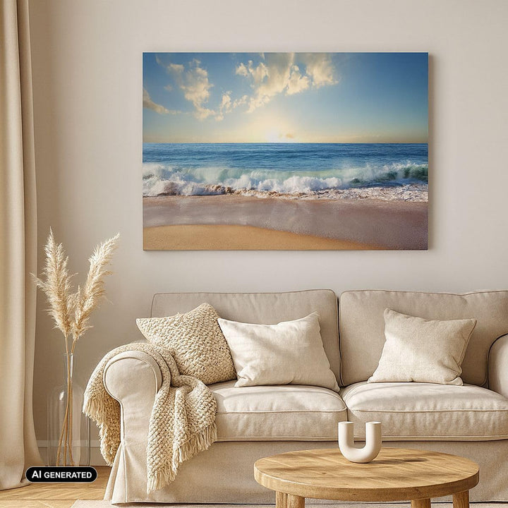 Bilder auf Leinwand Meer Ufer Wasser Leinwandbild mit Rahmen 70x50cm Wandbilder Dekoration Wohnzimme