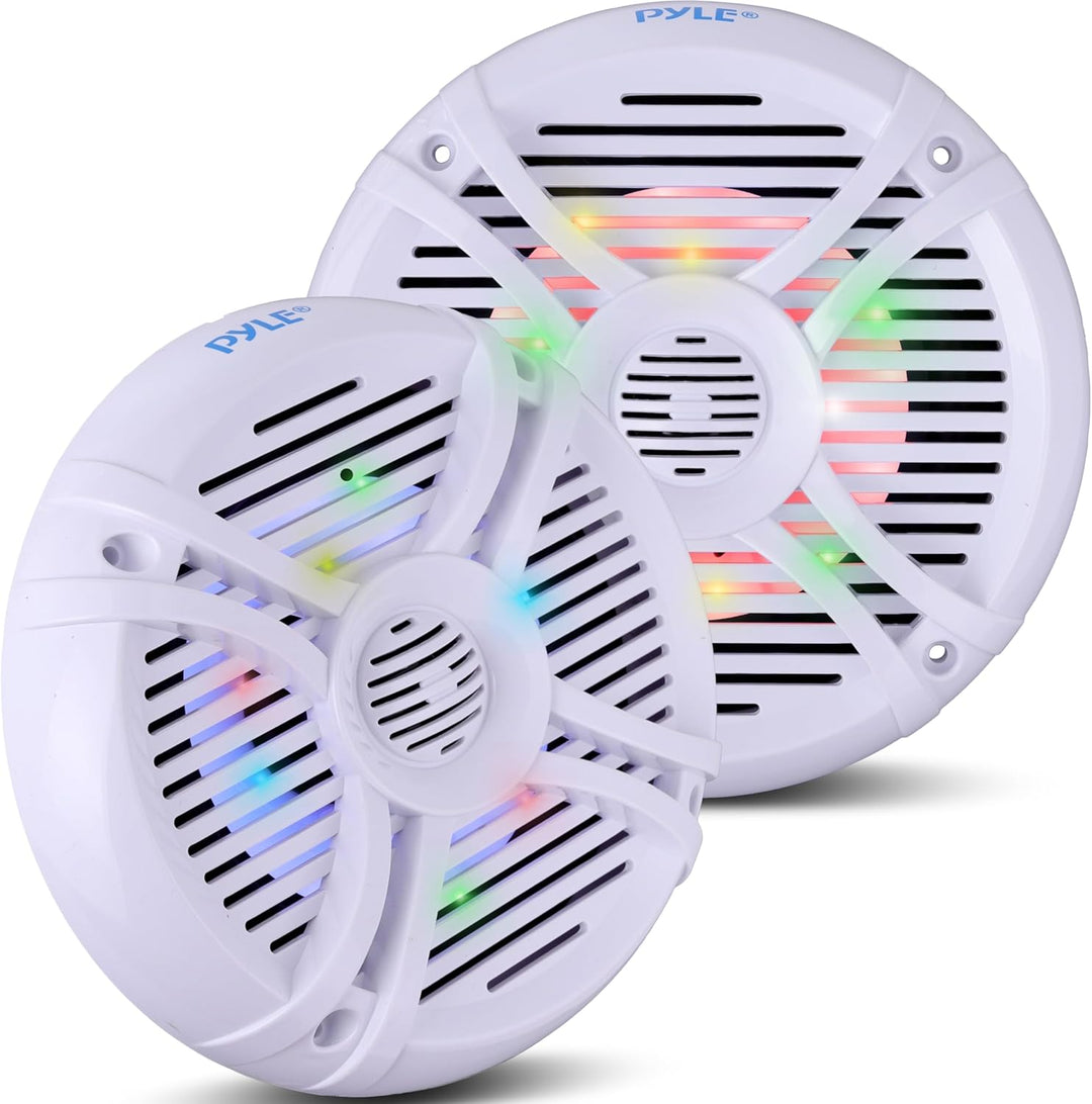 Pyle 6.5'' Waterproof Audio Marine Grade Dual Speakers with Built-in Programmable Multi-Color LED Li