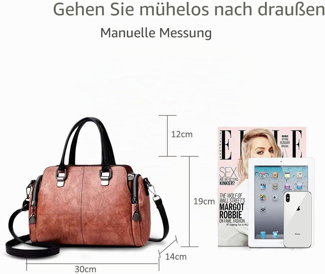 NICOLE&DORIS Damen Mode Taschen mit hohem Tragegriff Retro Handtaschen Schultertasche Umhängetasche
