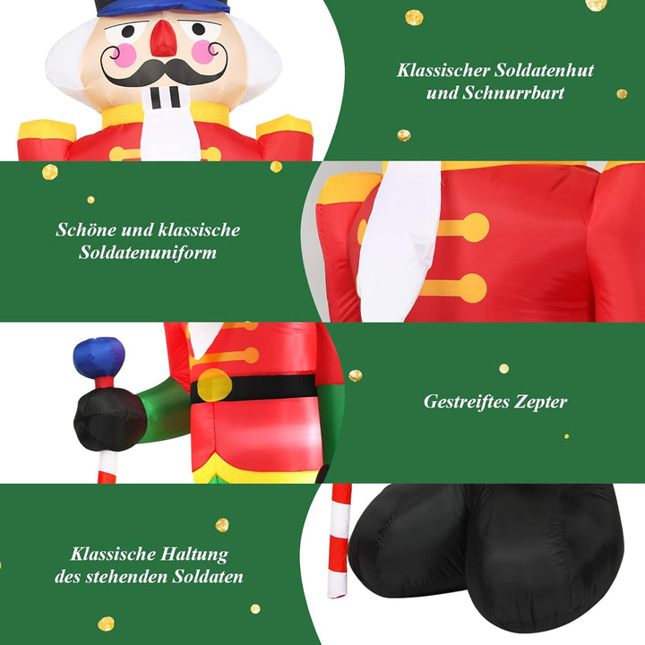 GOPLUS 240 cm Nussknacker Soldat, Aufblasbare Weihnachtsfigur, Weihnachtsdeko mit LED-Beleuchtung, m