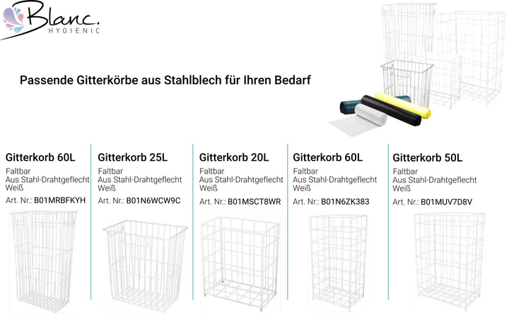 Blanc HYGIENIC Papierkorb FIX – Mülleimer, Drahtgitter-Abfallbehälter 60 Liter, zum Hängen oder Stel