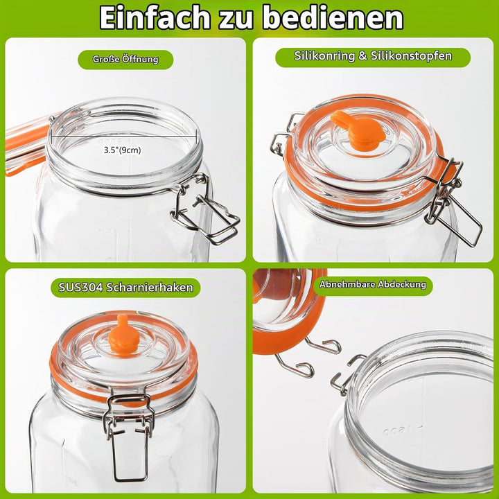 YBCPACK Fermentiergläser 2L mit Gärventil &amp; Glasgewicht – grosses Einmachglas/Fermentationsglas Star