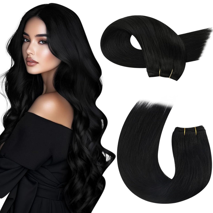 Moresoo Remy Echthaar Tressen zum Einnähen Weave Extensions Schwarz Doppelt Tressen Haarverlängerung
