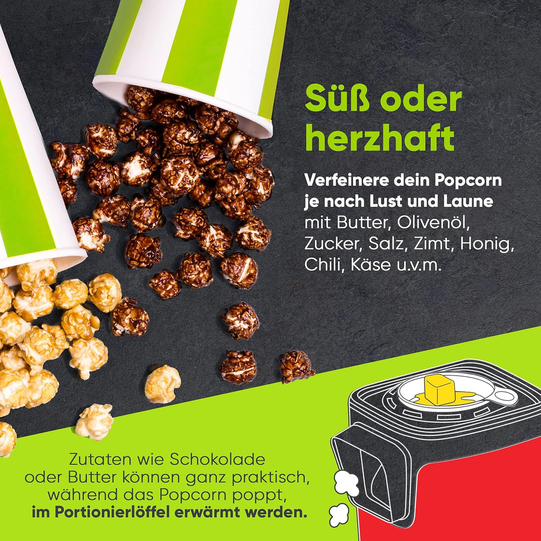 Liebfeld Popcornmaschine - Heissluft Popcorn Maker ohne Fett & Öl - Retro Küchen Gadget für Pop Mais