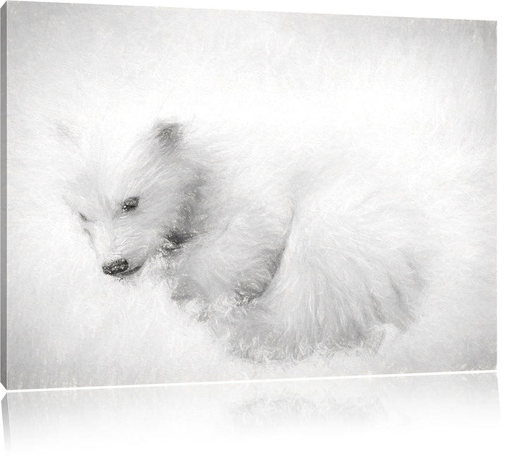 Pixxprint Eisbär im Schnee / 100x70cm Leinwandbild bespannt auf Holzrahmen/Wandbild Kunstdruck Dekor