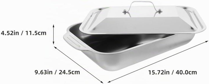 BESTYASH Edelstahl Backblech Mit Deckel Rechteckiger Bräter 15.7 Zoll Tiefes Grill- Und Serviergesch
