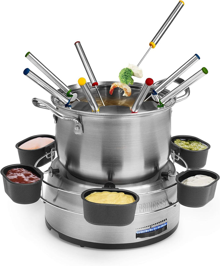 Princess Family Fondue-Set - 800 W, 1,2 Liter Fassungsvermögen, Thermostat, Edelstahl, doppelter Bod
