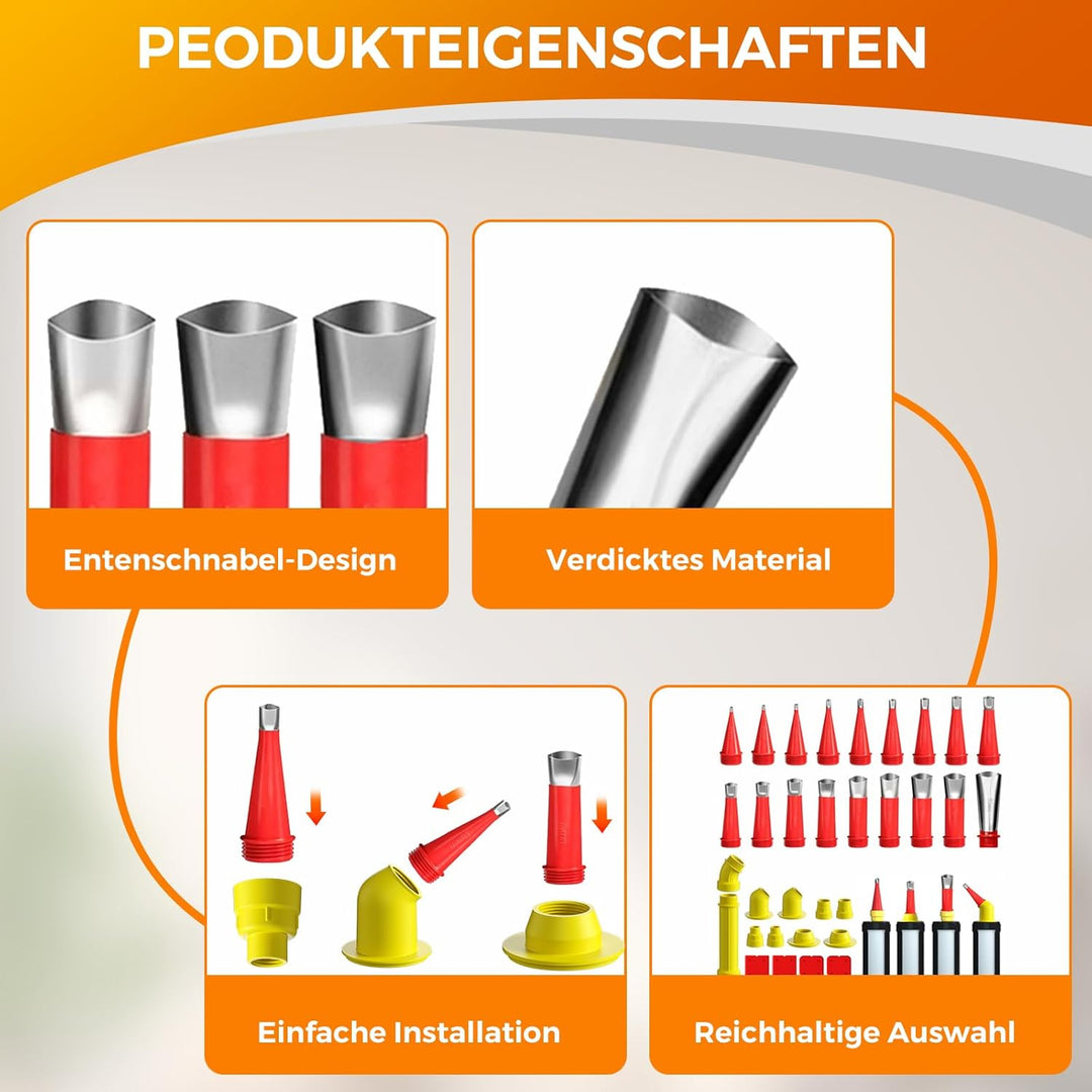 32 Stück Edelstahl Dichtungsdüse, Universal Integrierte Gummidüse Werkzeug Kit,Silikon Spitzen Kartu