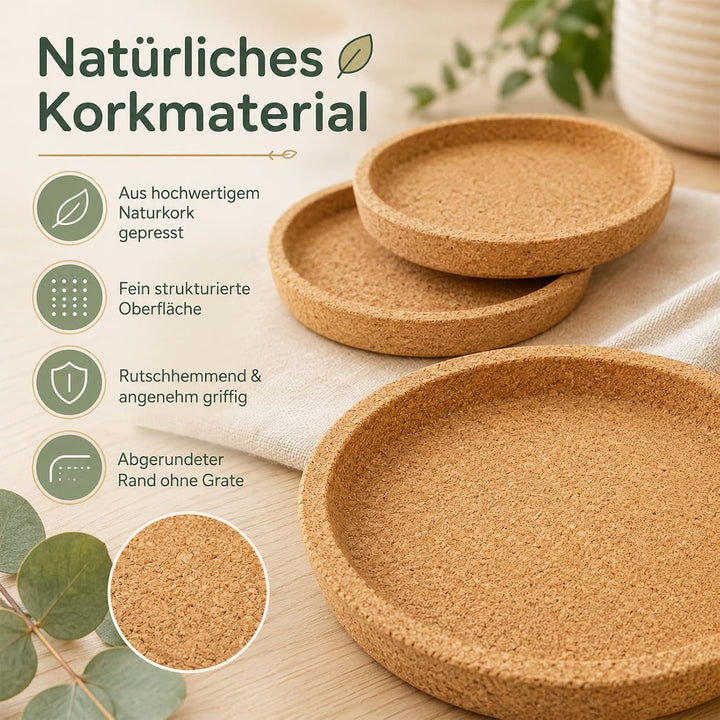 Kork 18 Stück Korkuntersetzer Rund mit Rand, 10 cm für Tassen &amp; Gläser