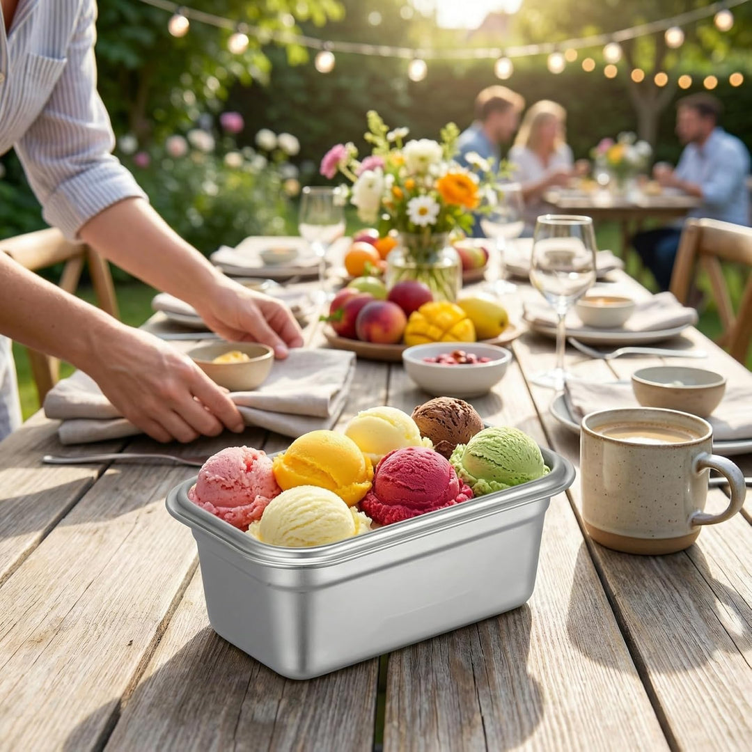 PRETYZOOM Eisbehälter für Speiseeis, 2 Stück 0.6L Edelstahl Eiscremebehälter mit Deckel, Luftdichter