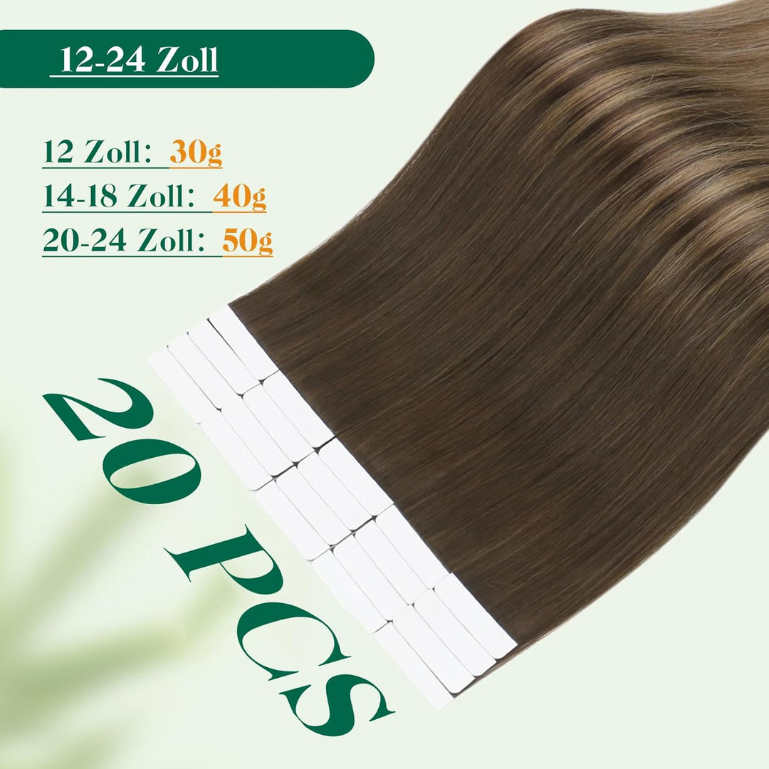 Easyouth Echthaar Tape Extensions Balayage Braun Extensions Echthaar Tape Dunkelste Braun Ombre Mitt