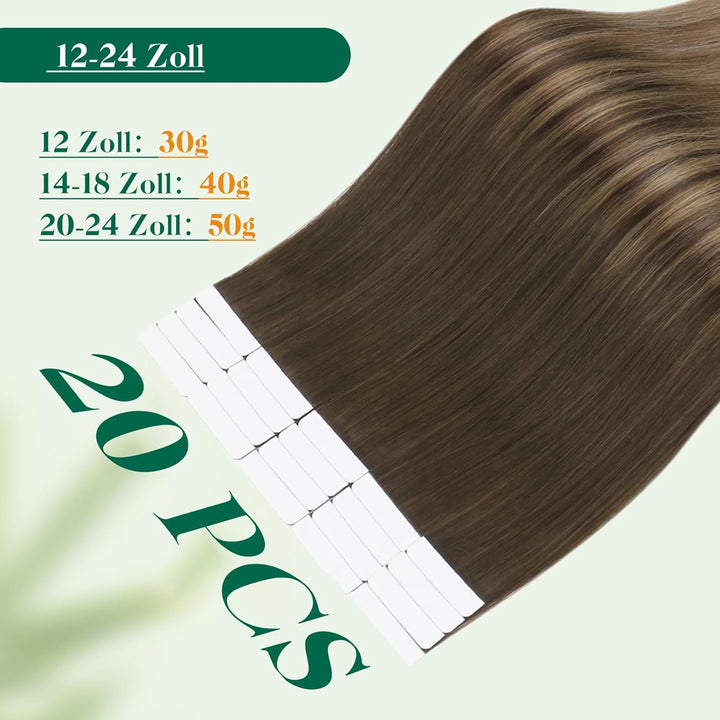 Easyouth Echthaar Tape Extensions Balayage Braun Extensions Echthaar Tape Dunkelste Braun Ombre Mitt