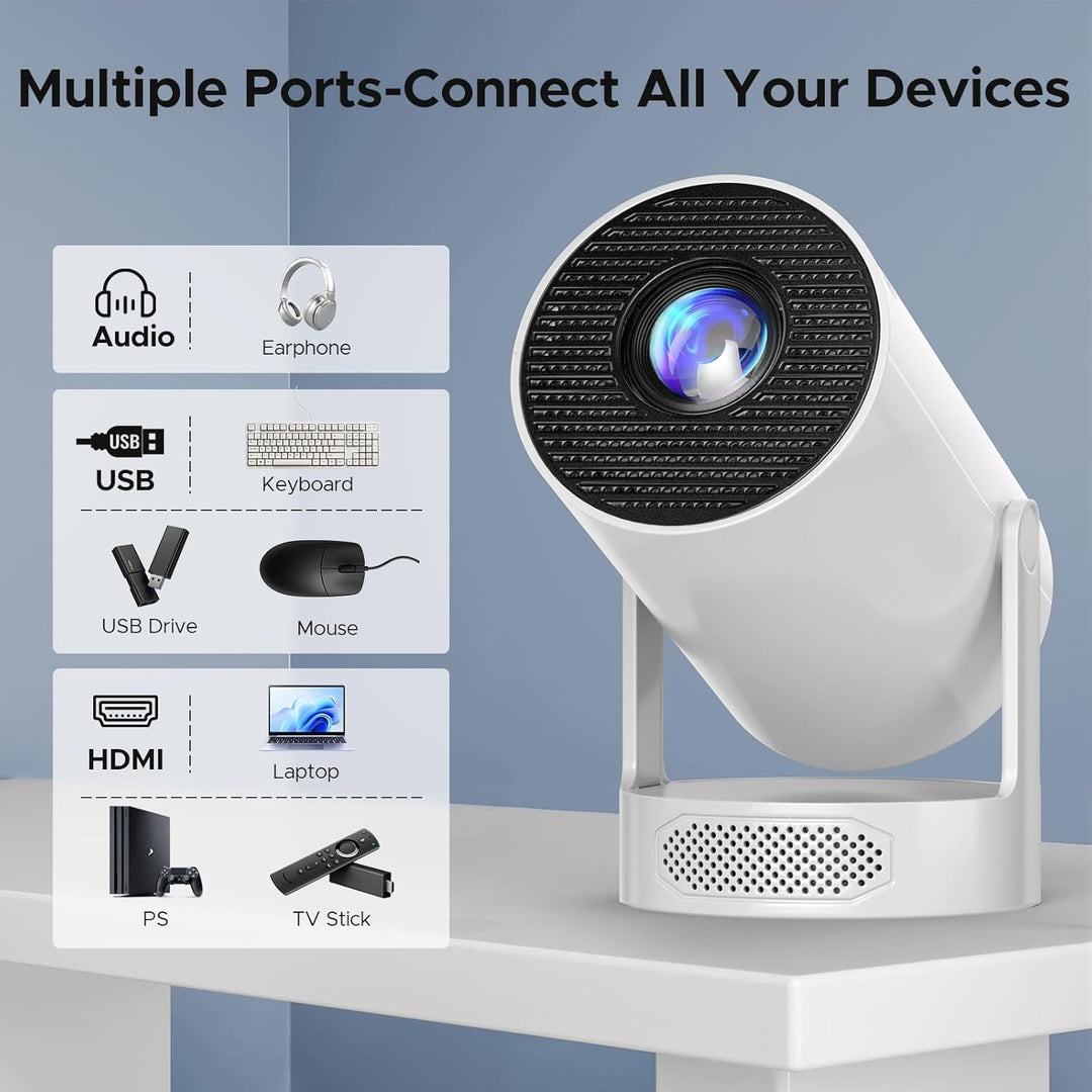 Mini Beamer mit Lautsprecher, Projector unterstützen 1080P 4K, Auto Keystone WiFi6 Tragbarer Beamers
