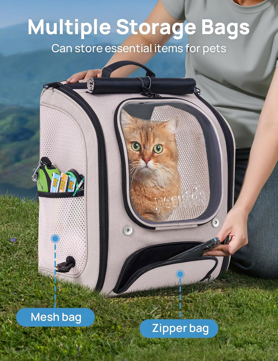 pecute Katzenrucksack Bubble Haustier Rucksack mit Netzfenster, Tragbare und Faltbare Katzentasche,