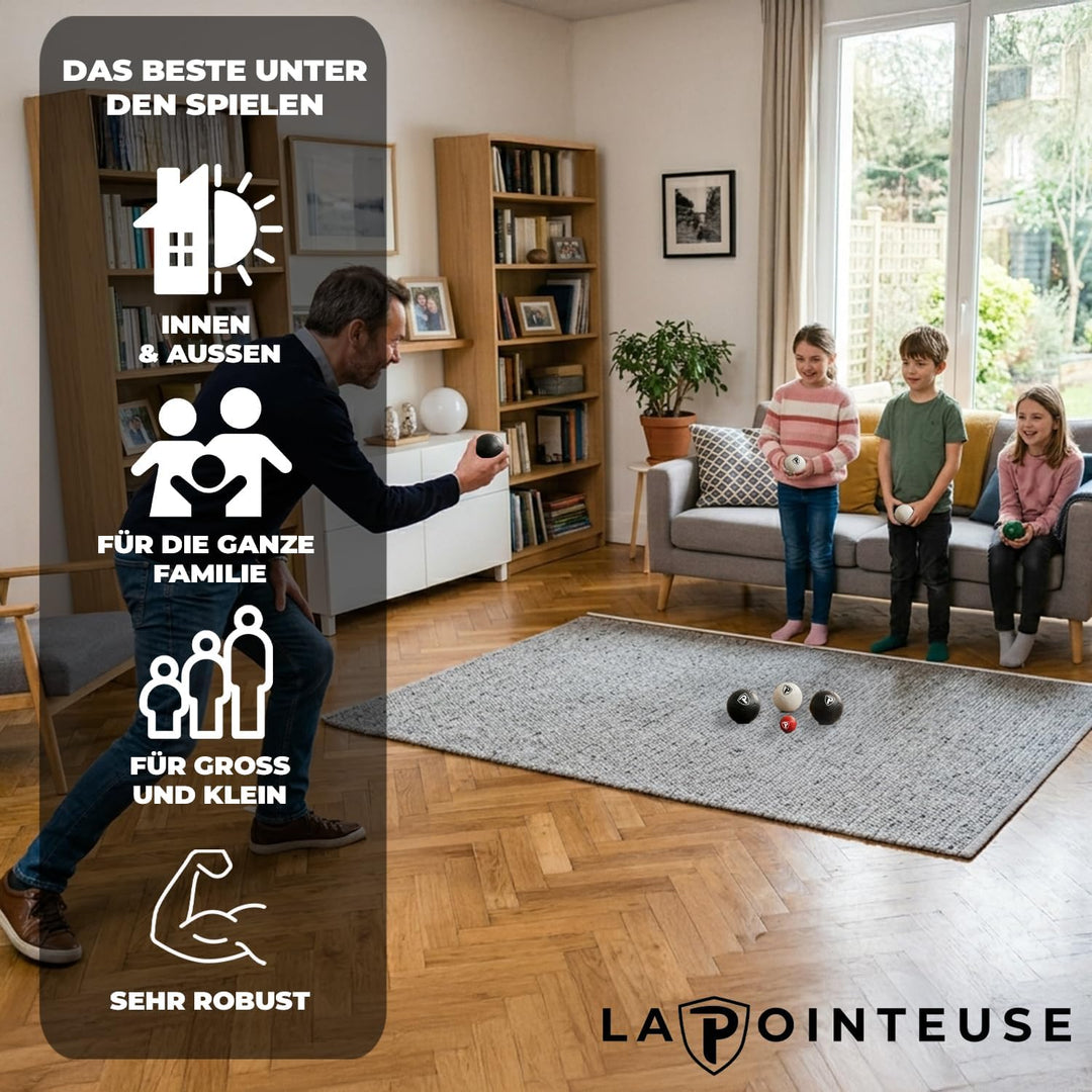 LA POINTEUSE – Indoor-Boule-Spiel – 6 Kugeln, 1 Zielkugel, 1 Tragetasche verstärkten Nähten – Für Ki