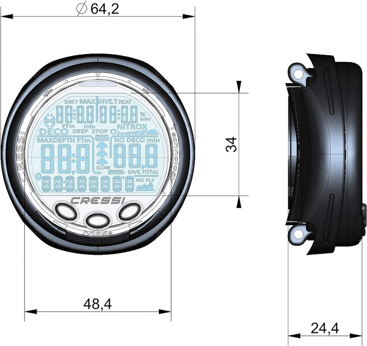 Cressi Erwachsene Giotto Diving Computer Premium Tauchcomputer, Schwarz/Grau, One Size