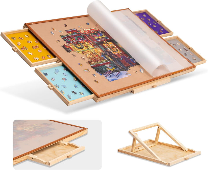 Tektalk tragbarer Puzzletisch mit Lederstange, verstellbarem Ständer/Halterung, 4 bunten Sortierschu