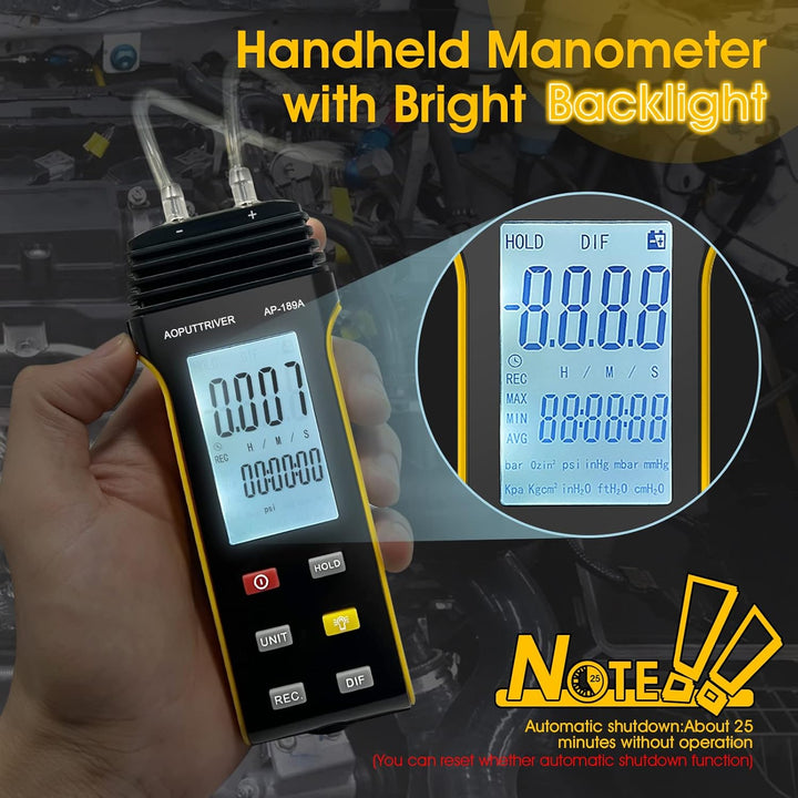 Manometer, AOPUTTRIVER AP-189A Professionelles Luftdruckmessgerät, Gasdruckmessgerät mit zwei Anschl