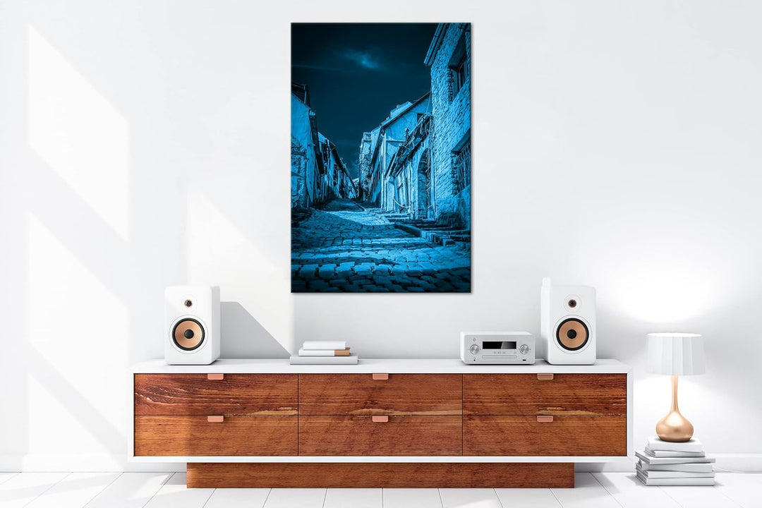 deyoli verwitterte Strasse in Budapest Format 60x40 Effekt: Monocrome Blau als Leinwandbild, Motiv f