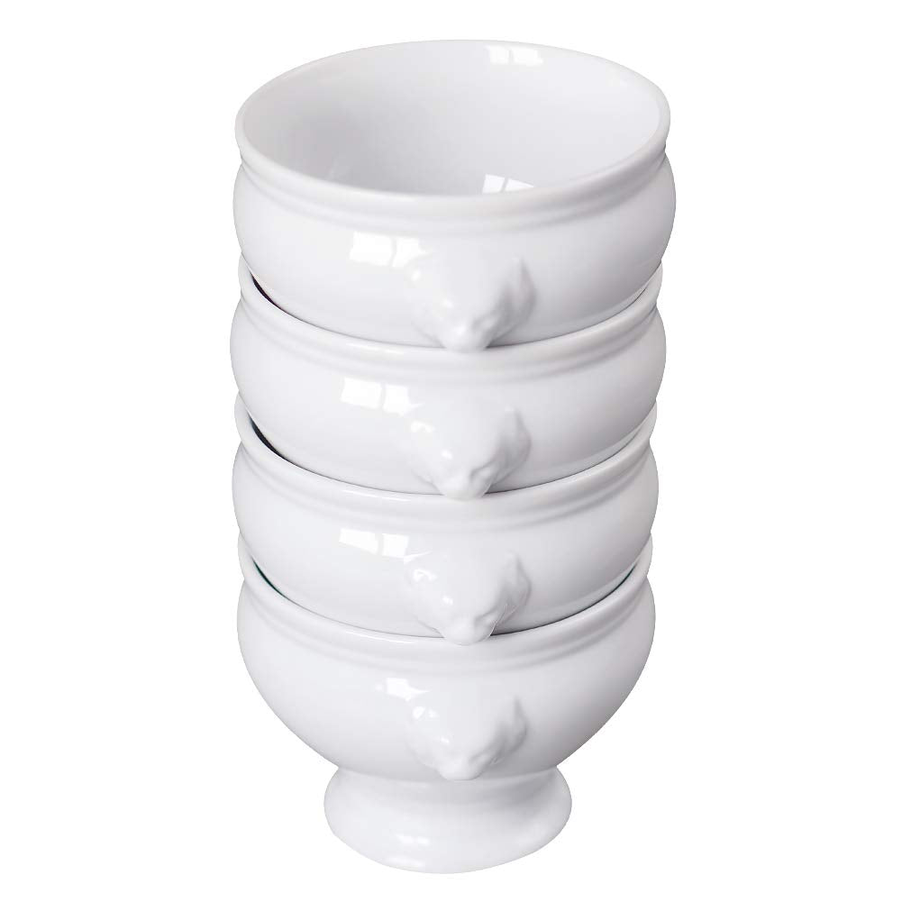 Cinf Keramik 354 ml Satz von 4 Löwenkopf Porzellan Suppenschalen Weiss – Ohne Deckel, Mikrowellengee