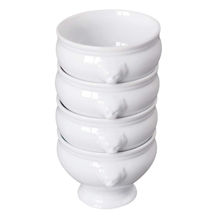 Cinf Keramik 354 ml Satz von 4 Löwenkopf Porzellan Suppenschalen Weiss – Ohne Deckel, Mikrowellengee