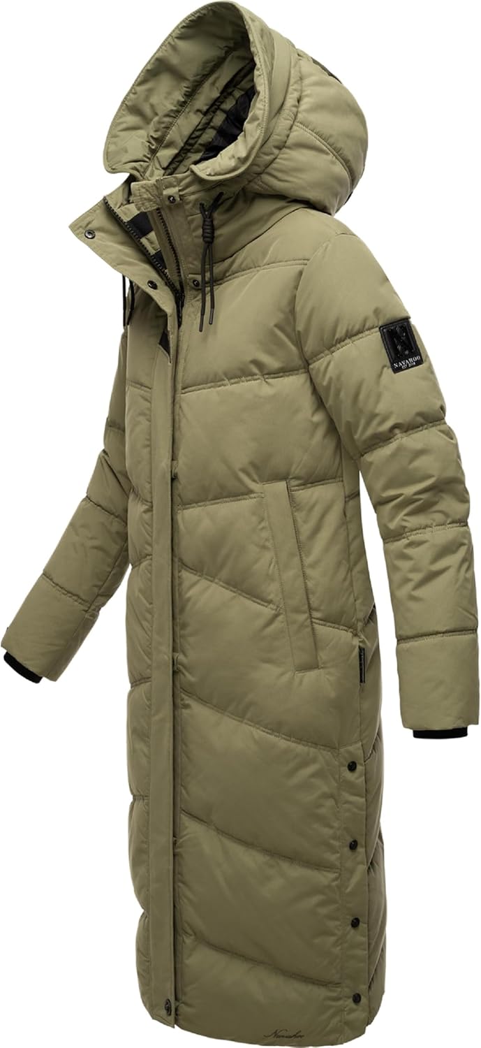 Navahoo Damen Wintermantel Warmer Steppmantel lang mit Kapuze Kuschelmausi S-XXL M Olive Leaf, M Oli