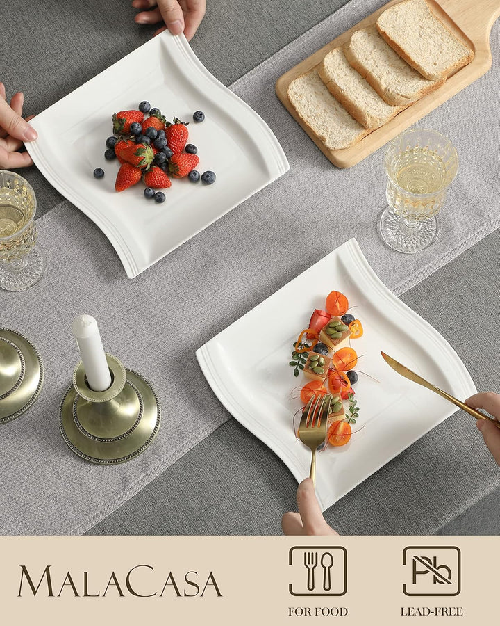 MALACASA, Serie Flora, 6 teilig Set CremeWeiss Porzellan Kuchenteller Dessertteller Frühstücksteller