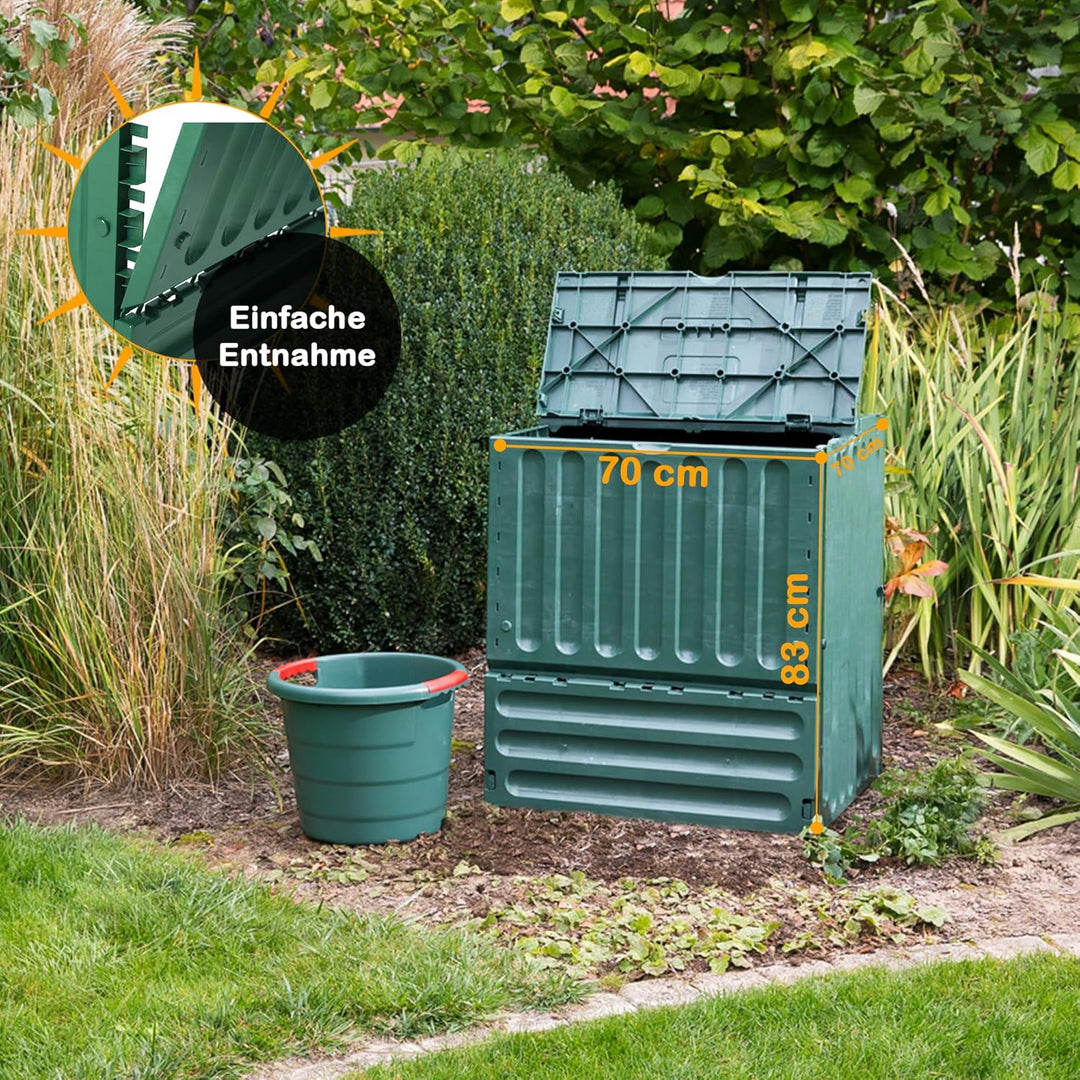 Eco-King Komposter für den Garten, 400 L, Schnellkomposter Kunststoff grün, Composter Garten, Kompos