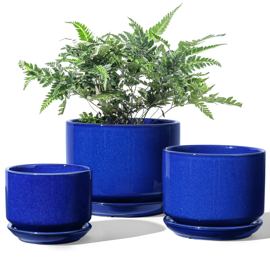LE TAUCI Keramik Blumentöpfe 4,3+5,3+17,3 cm, 3er Set, Pflanzgefässe mit Drainageloch und Untersetze