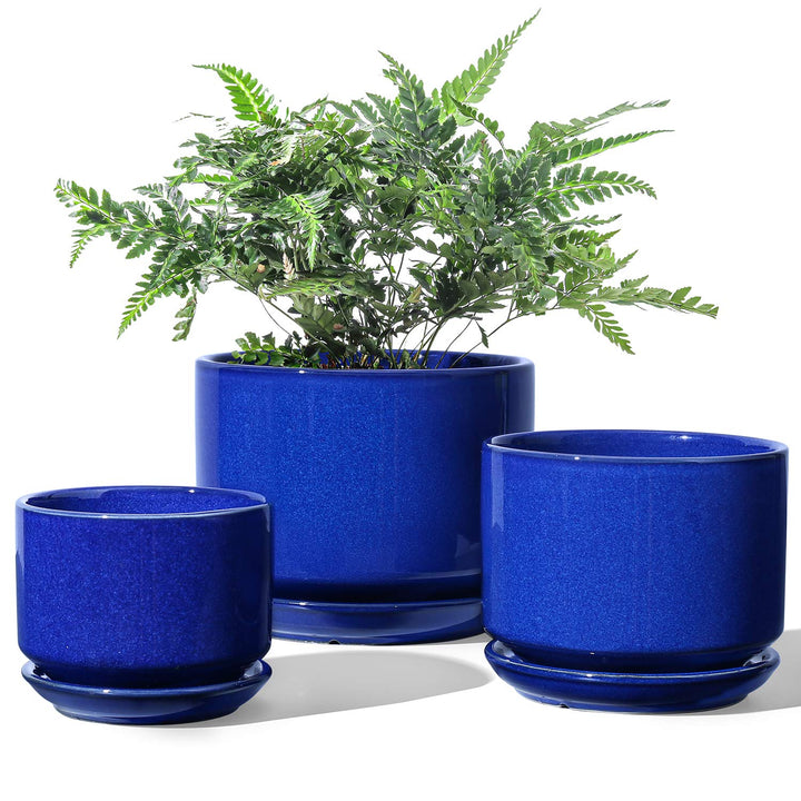 LE TAUCI Keramik Blumentöpfe 4,3+5,3+17,3 cm, 3er Set, Pflanzgefässe mit Drainageloch und Untersetze