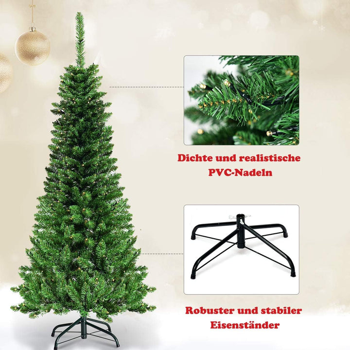 COSTWAY 135/200/225cm Bleistift Weihnachtsbaum mit warmweissen LED-Leuchten, künstlicher Tannenbaum