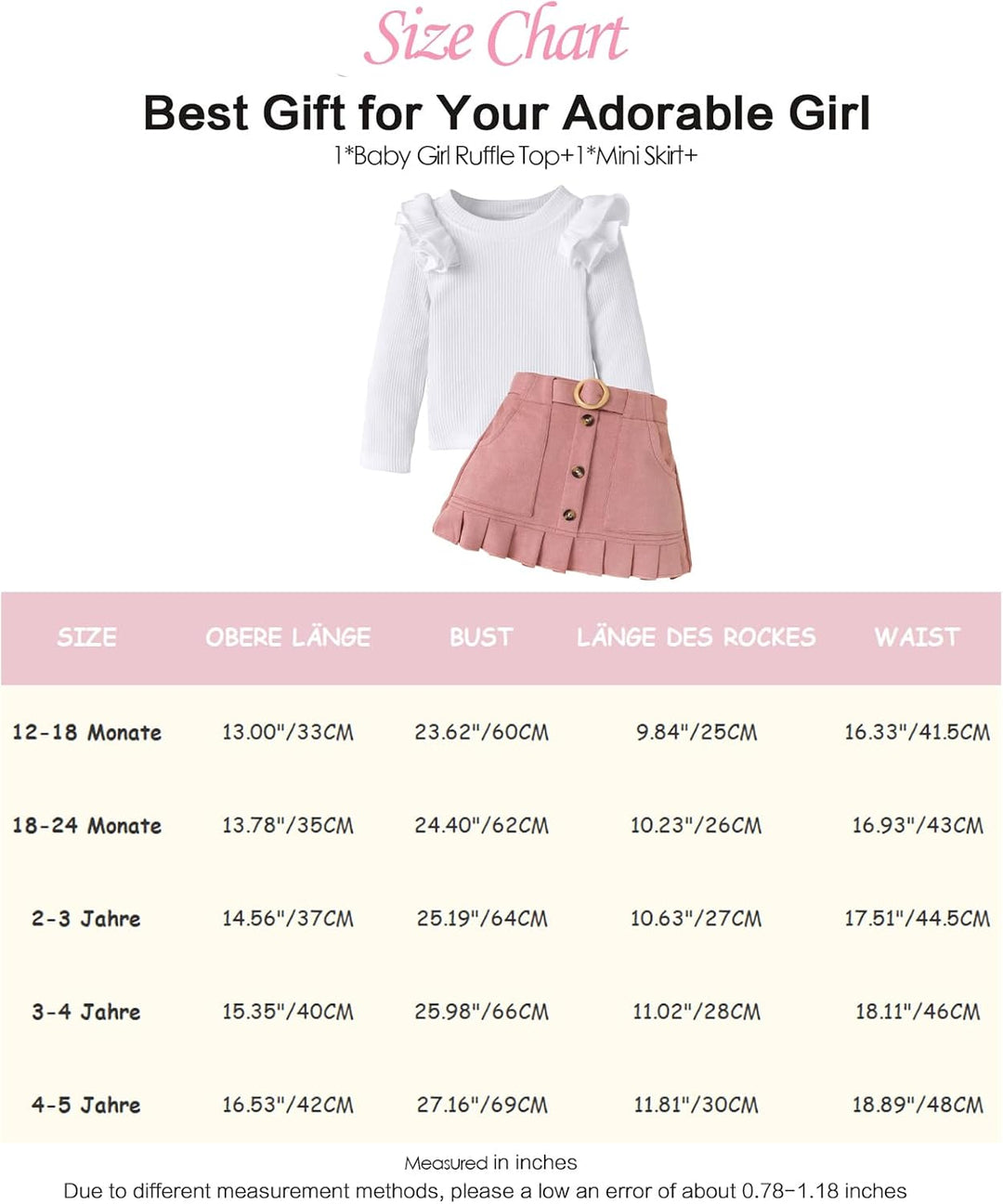 Kleinkind Baby Mädchen Outfits Ruffle Rollkragen Langarm Shirt + Bowknot Mini Rock 2 Stück Herbst Wi