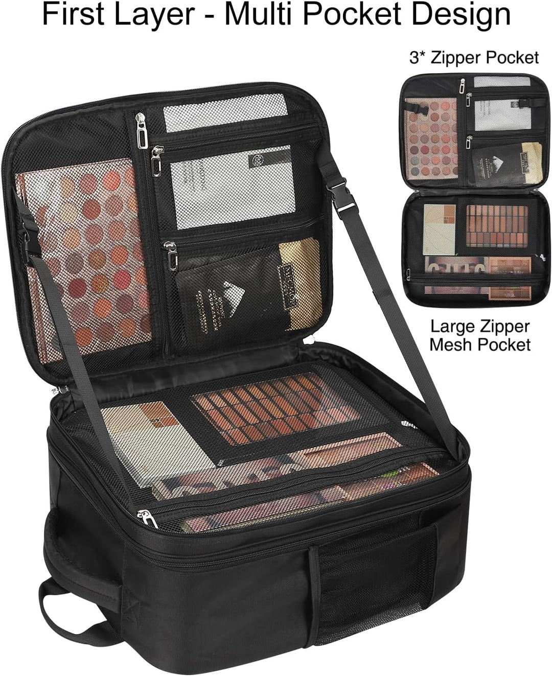 Kosmetikkoffer Rucksack Extra Grosser Beautycase Professionelle Reise Make-up Tasche für Frauen Schm