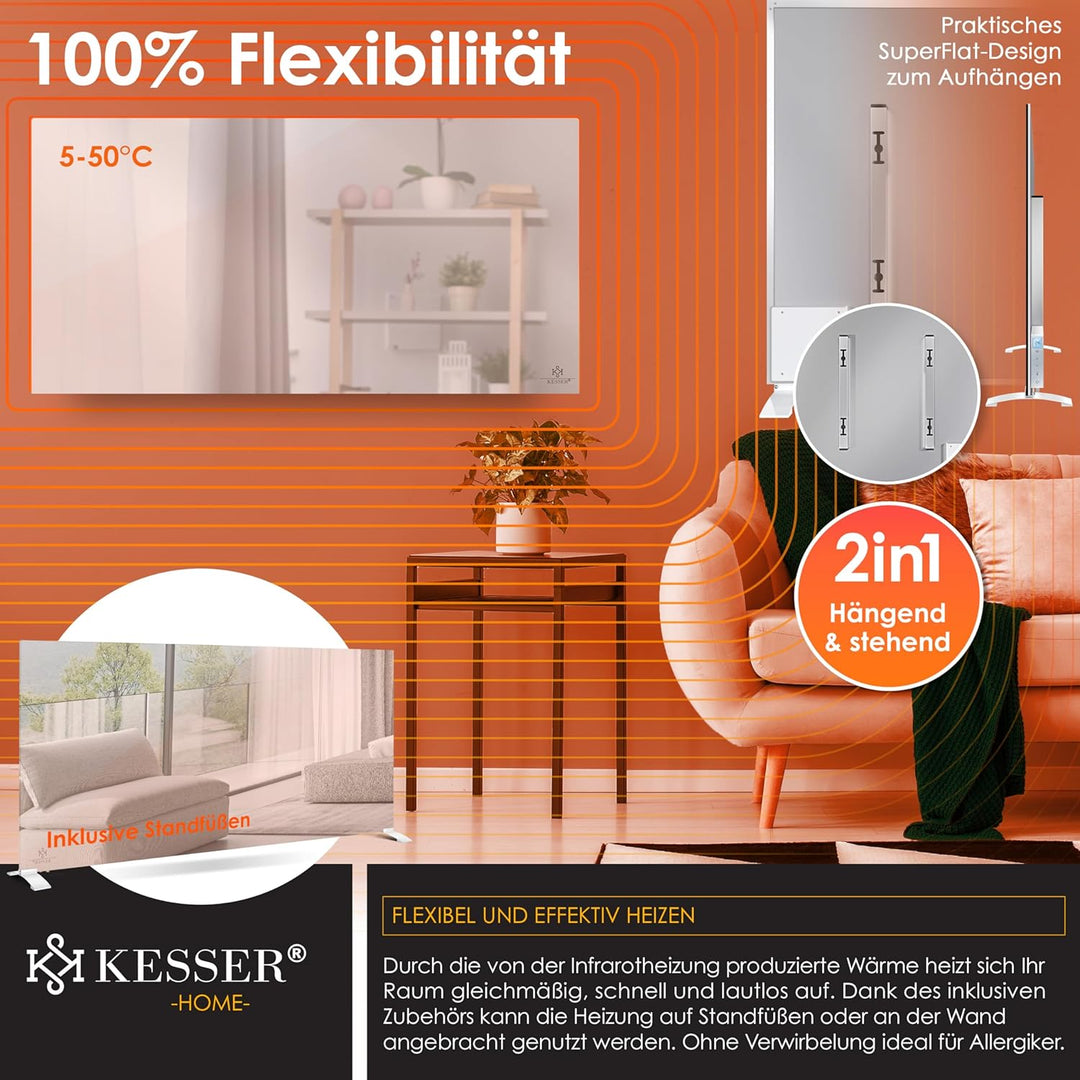 KESSER® Infrarotheizung 600W Spiegelheizung Energiesparend 2in1 Standgerät &amp; Wandmontage Elektroheiz