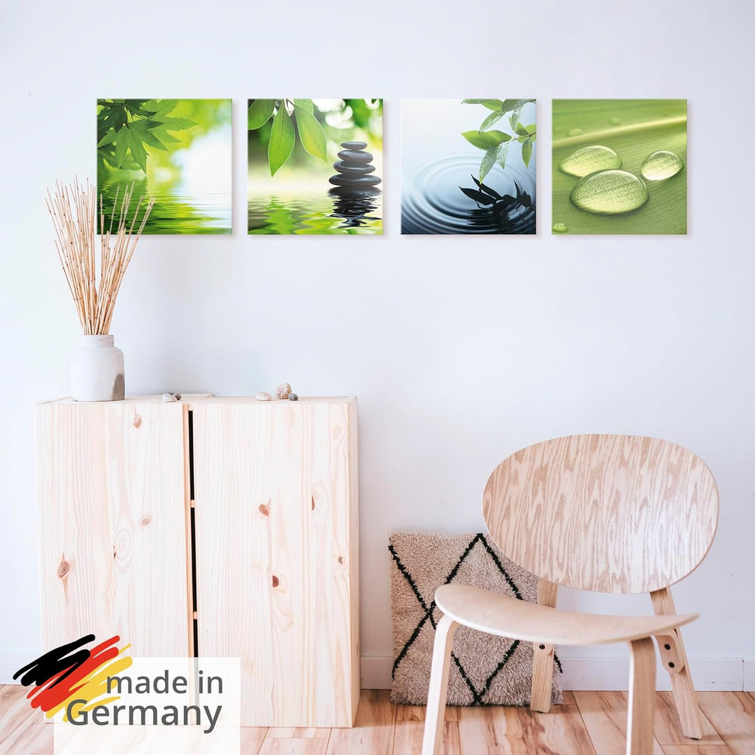 ARTland Glasbild Wandbild Glas Bild 4er Set 4 teilig je 30x30 cm Wellness Entspannung Zen Wasser Grü