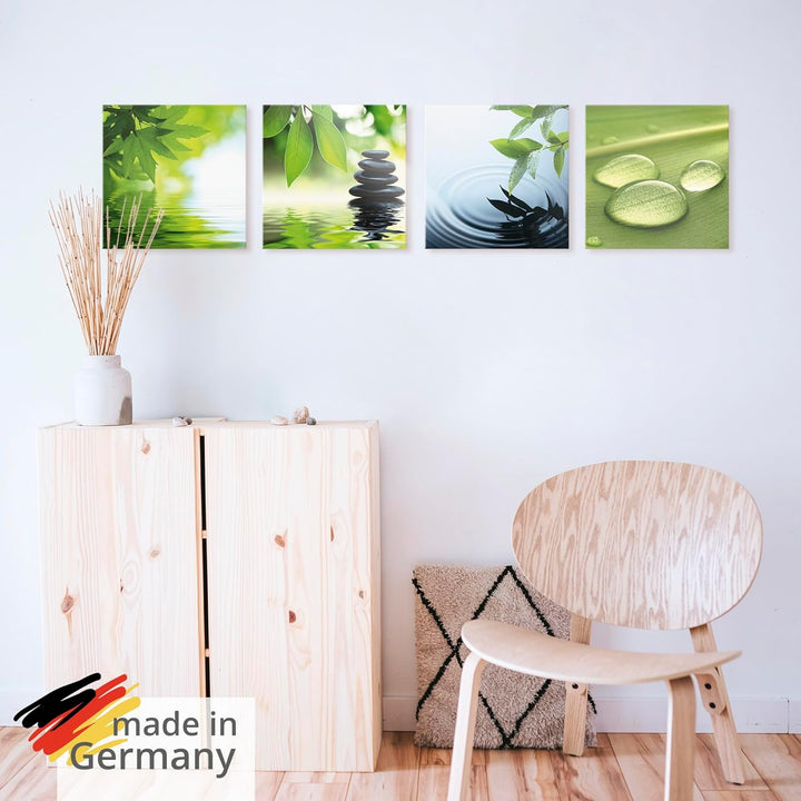 ARTland Glasbild Wandbild Glas Bild 4er Set 4 teilig je 30x30 cm Wellness Entspannung Zen Wasser Grü