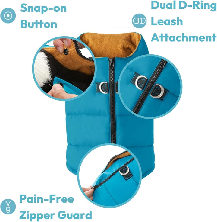 Gooby - Padded Vest Solid, Dog Jacket Coat Sweater with Zipper Closure and Leash Ring, Solid Purple,