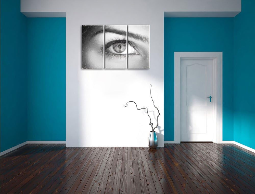 Pixxprint Auge Einer Frau Kohle Effekt 3-Teiler Leinwandbild 120x80 Bild auf Leinwand
