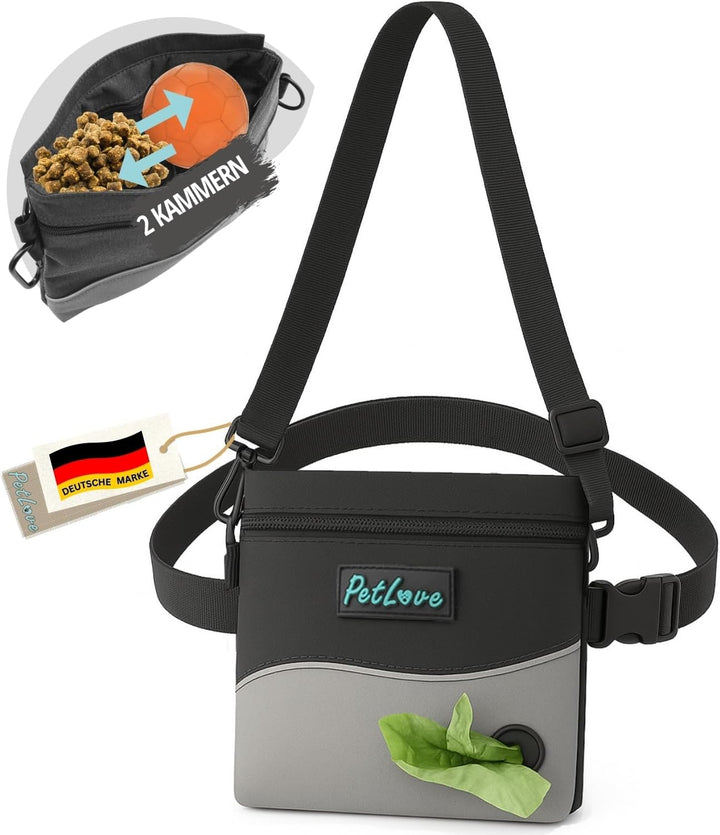 PetLove Leckerlibeutel für Hunde • Futterbeutel mit Magnetverschluss • Inklusive Kotbeutelspender &