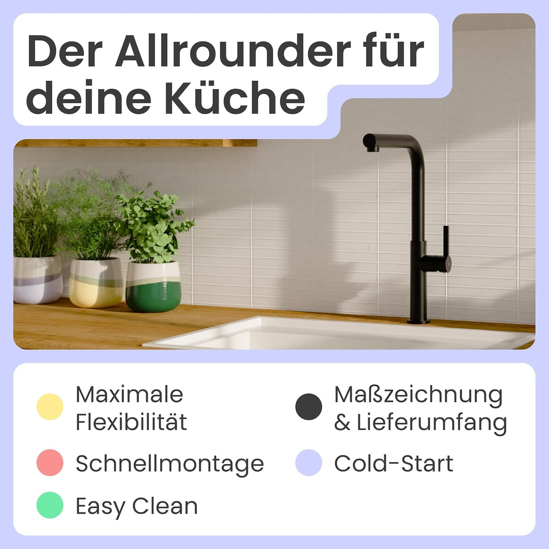 instmaier Cassia | Küchenarmatur mit herausziehbarem Auslauf | schwarz matt | Wasserhahn Küche 360°