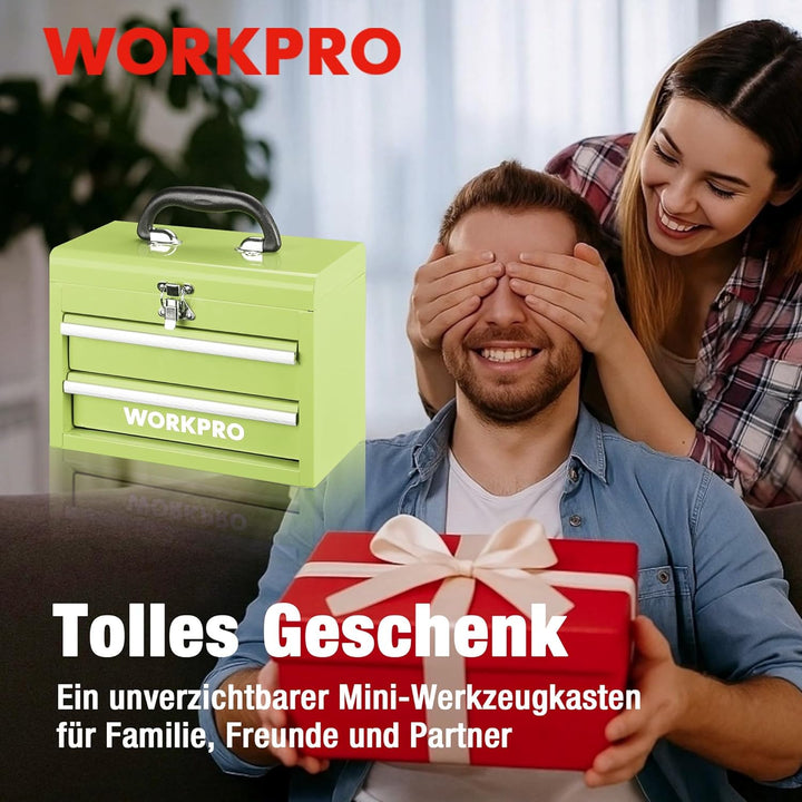 WORKPRO Metall Schubladenbox mit 2 Schubladen & Oberer Stauraum Avocadogrün, 27,5x15x20,8cm Tisch Or