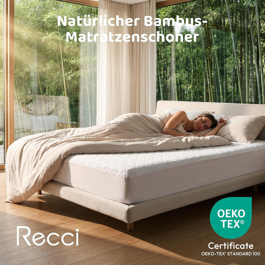 RECCI Bambus Wasserdichter Matratzenschoner 180 x 200 cm, Atmungsaktiv Matratzenauflage, Anti-Allerg