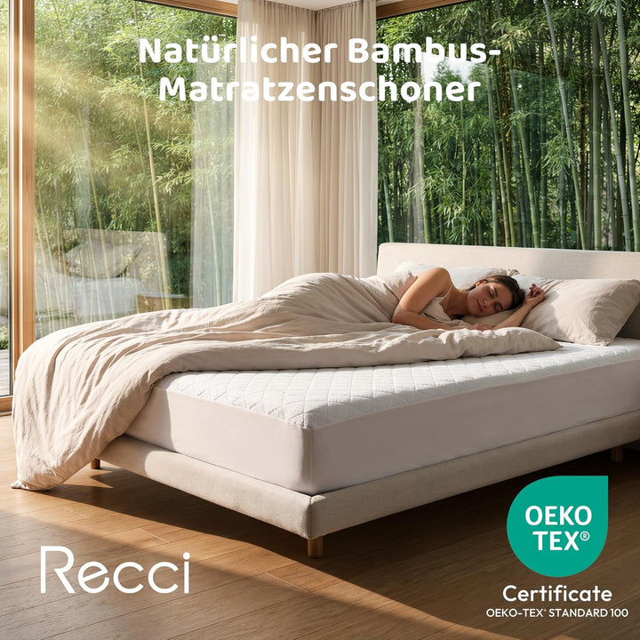 RECCI Bambus Wasserdichter Matratzenschoner 180 x 200 cm, Atmungsaktiv Matratzenauflage, Anti-Allerg