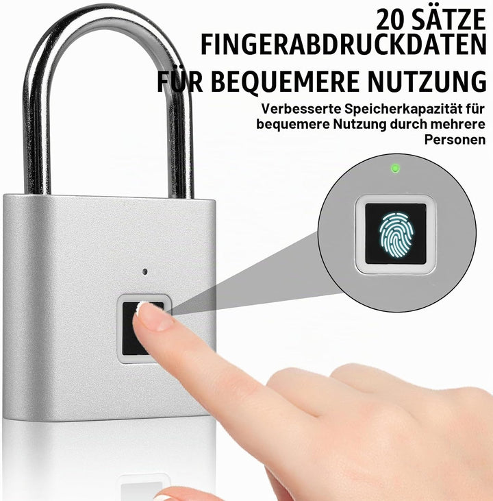 2 Stück Fingerabdruck Schloss, Biometrisch, Vorhängeschloss, Smart Schloss Wasserdicht, USB-Aufladun